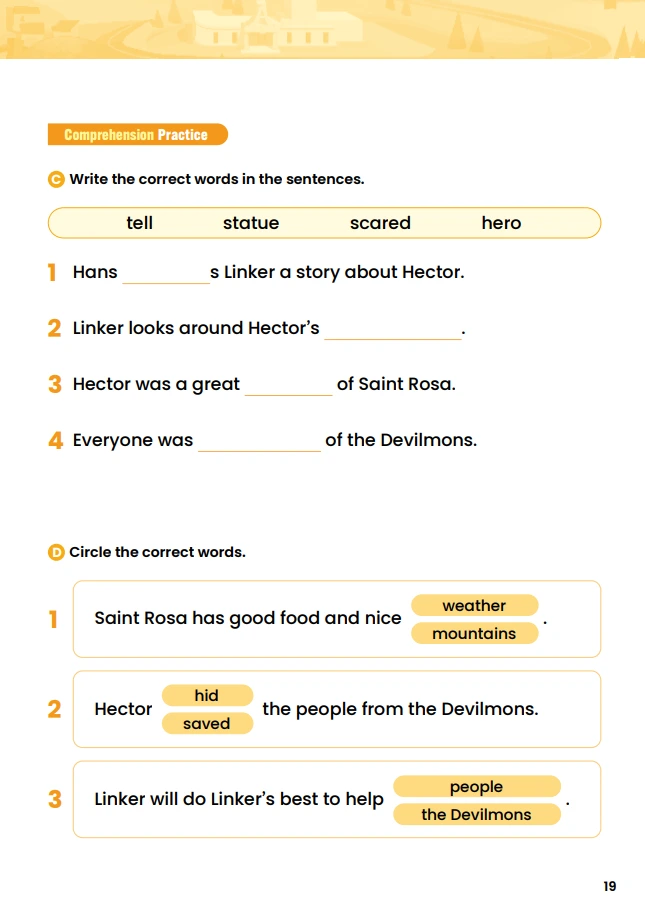 TEENZ 1.0 Linker's Book의 빈칸 채우기와 단어 선택 Comprehension Practice 예시